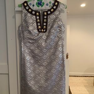 Tory Burch Metallic Tunic Cocktail Dress with Gems